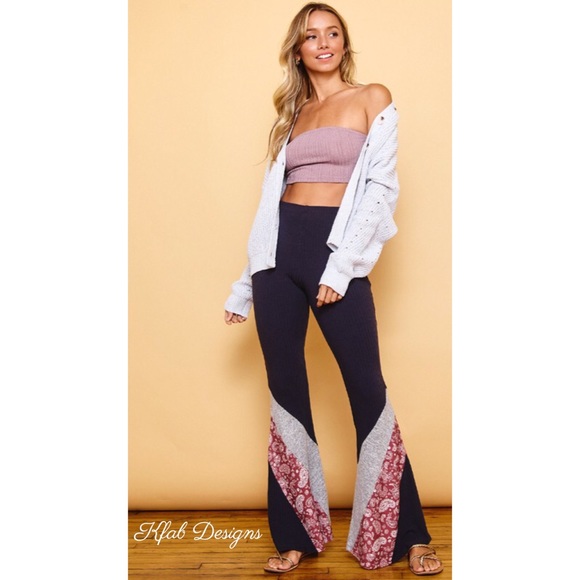 ❤️LAST 2! High Waist Super Soft Flare Leg Boho Paisley Detail Super Soft Pants! - Picture 3 of 5